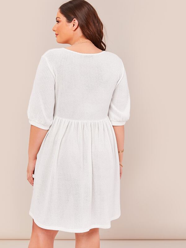 Button front waffle knit smock dress Outlet