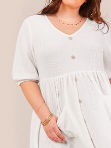 Button front waffle knit smock dress Outlet