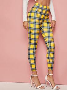 SHEIN Leggings de tartán de cintura elástica - Amarillo - Ver 4