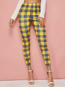 SHEIN Leggings de tartán de cintura elástica - Amarillo - Ver 1
