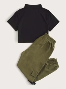 Top de cuello alto unicolor con pantalones cargo con bolsillo con solapa lateral con cordón - Multicolor - Ver 2