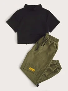 Top de cuello alto unicolor con pantalones cargo con bolsillo con solapa lateral con cordón - Multicolor - Ver 5