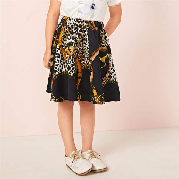 

Toddler Girls Leopard & Chain Print Skirt, Black