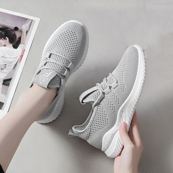 

Lace-up Front Wide Fit Knit Sneakers, Grey