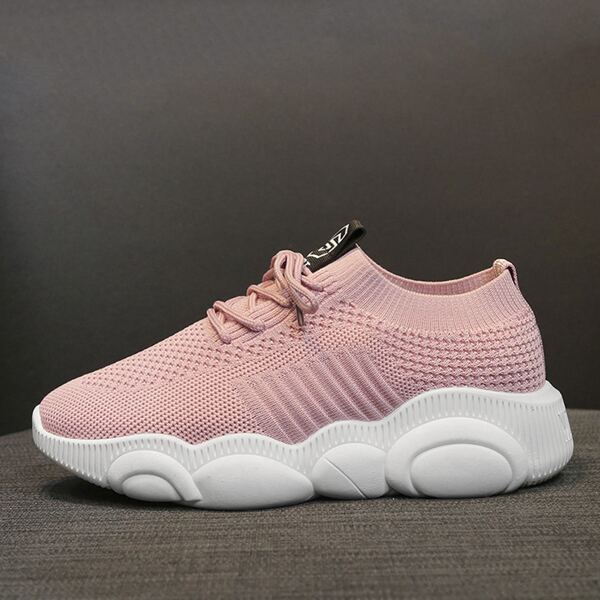 

Lace-up Front Knit Chunky Sneakers, Pink