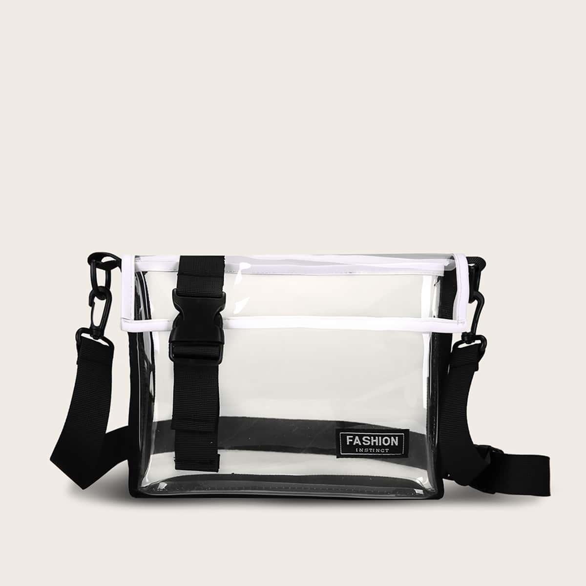 

Transparent Buckle Decor Crossbody Bag, Black