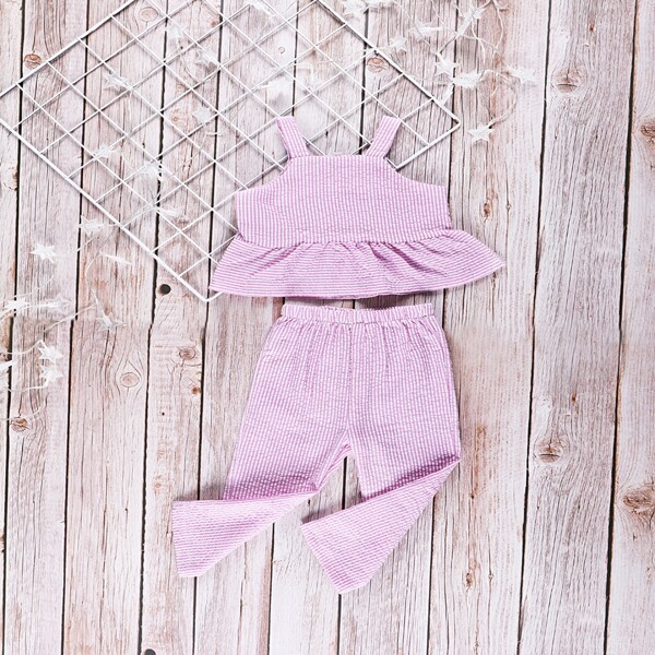 

Toddler Girls Striped Ruffle Hem Cami Top & Pants, Pink
