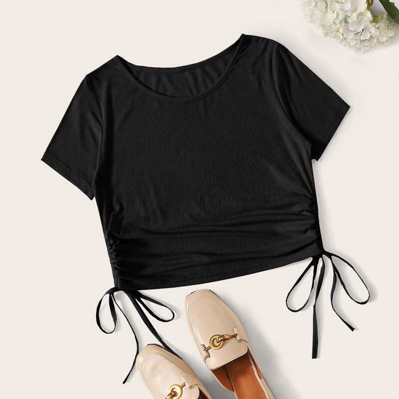 

Drawstring Side Black Crop Top