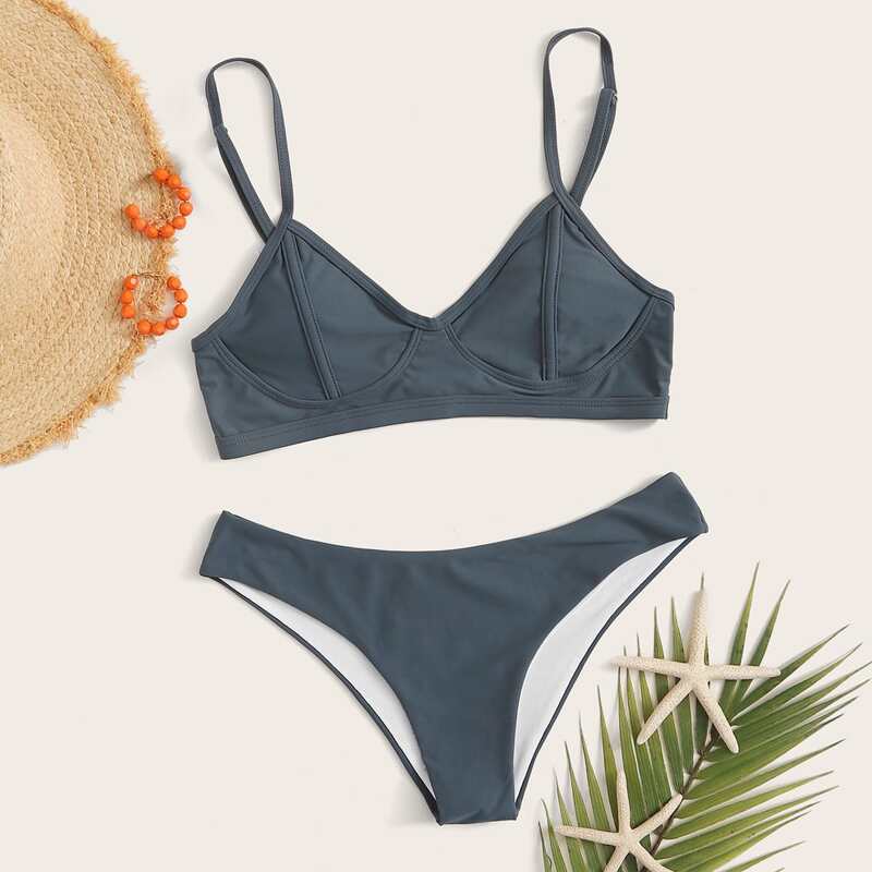 

Cami Top Cheeky Bikini Swimsuit, Grey