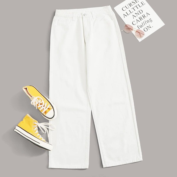 

Solid Wide Leg Jeans, White