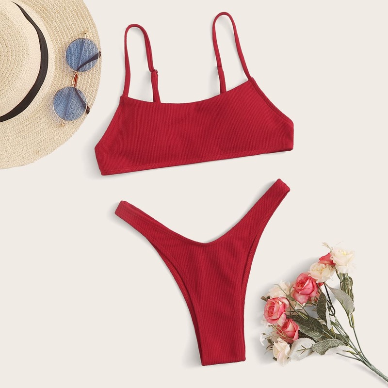 

Ribbed High Leg Red Bikini Swimsuit