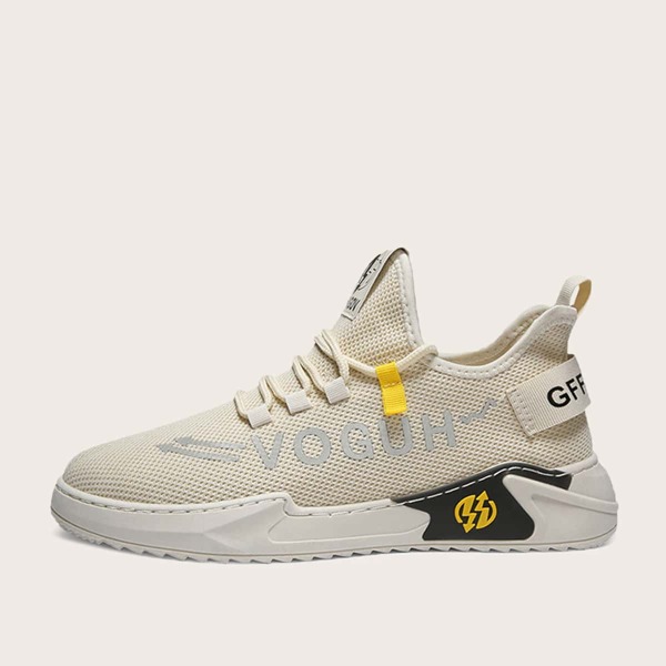 

Men Letter Graphic Lace-up Front Sneakers, Beige