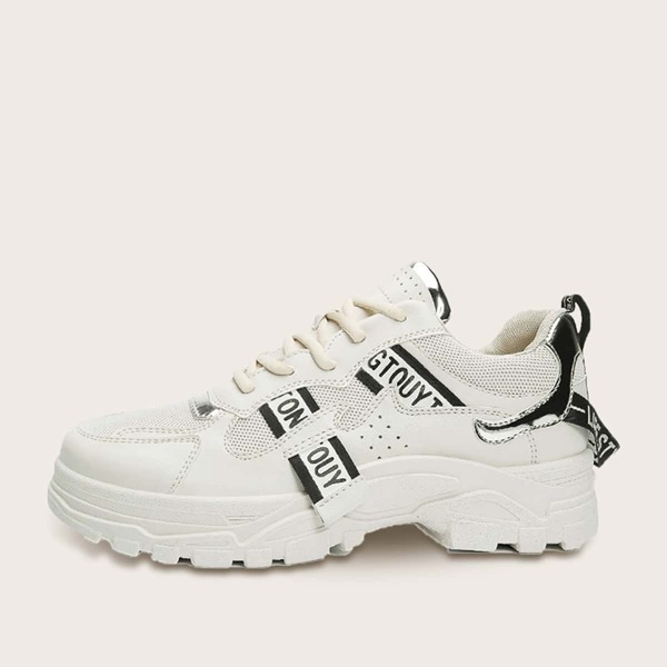 

Men Letter Graphic Lace-up Front Chunky Sneakers, White