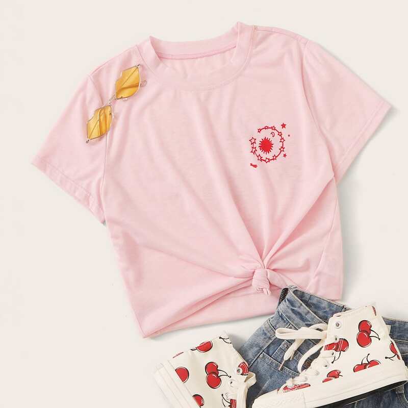 

Sun & Moon Graphic Pink Tee