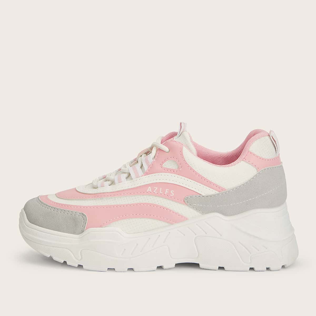 

PU Panel Lace-up Chunky Sneakers, Multicolor