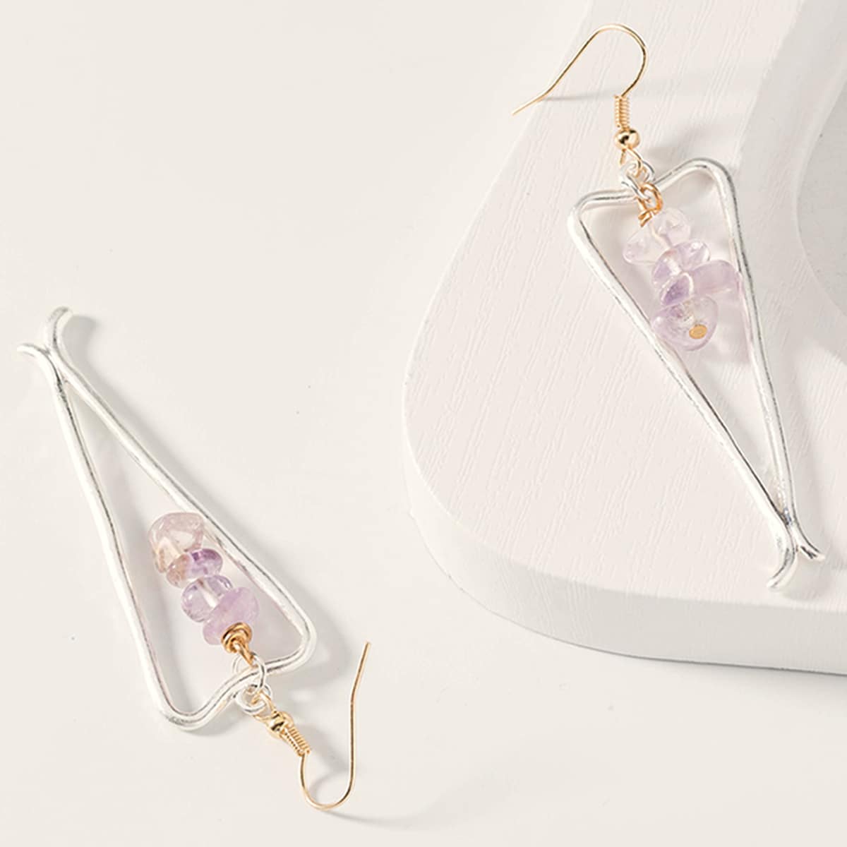 

1pair Natural Stone Decor Geometric Drop Earrings, Silver