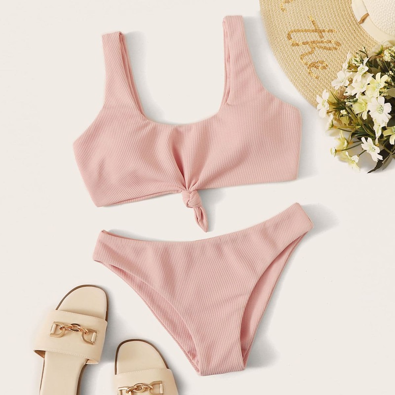 

Pink Knot Front Bikini Swimsuit, Pink pastel