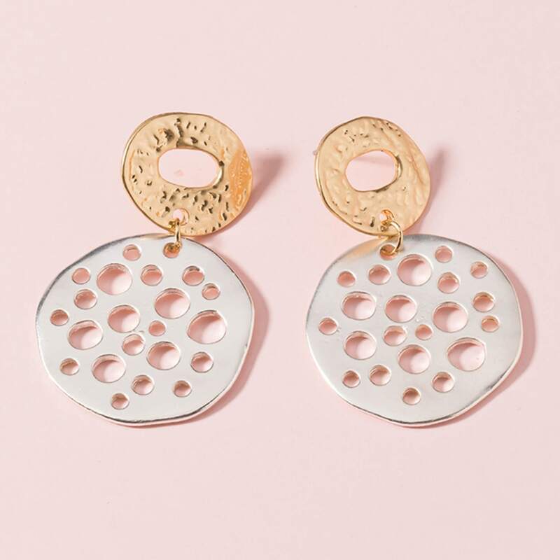 

1pair Hollow Out Metallic Drop Earrings, Multicolor