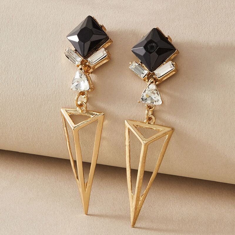

1pair Rhinestone Decor Geometric Drop Earrings, Multicolor