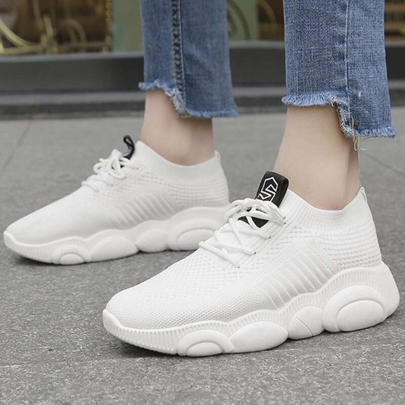 

Lace-up Knit Chunky Sneakers, White