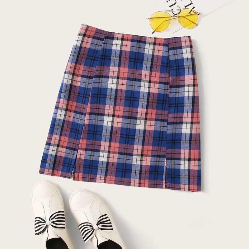 

Tartan Split Hem Mini Skirt, Multicolor
