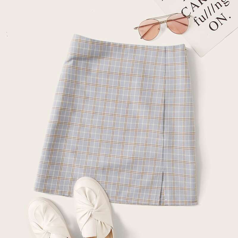 

Plaid Split Hem Mini Skirt, Multicolor