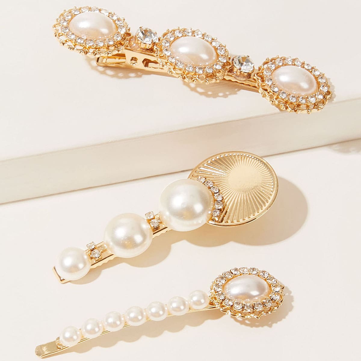 

3pcs Faux Pearl Decor Hair Clip, Gold