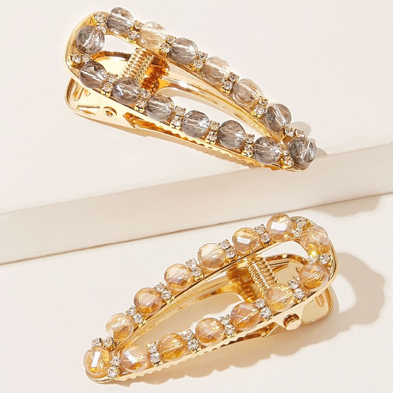 

2pcs Rhinestone Engraved Hair Clip, Multicolor