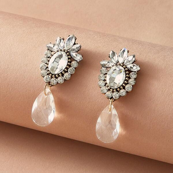 

1pair Rhinestone Decor Drop Earrings, White