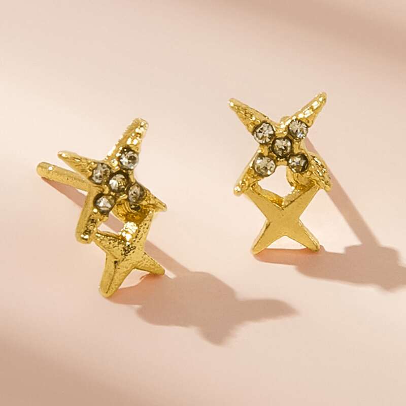 

1pair Rhinestone Engraved Stud Earrings, Gold