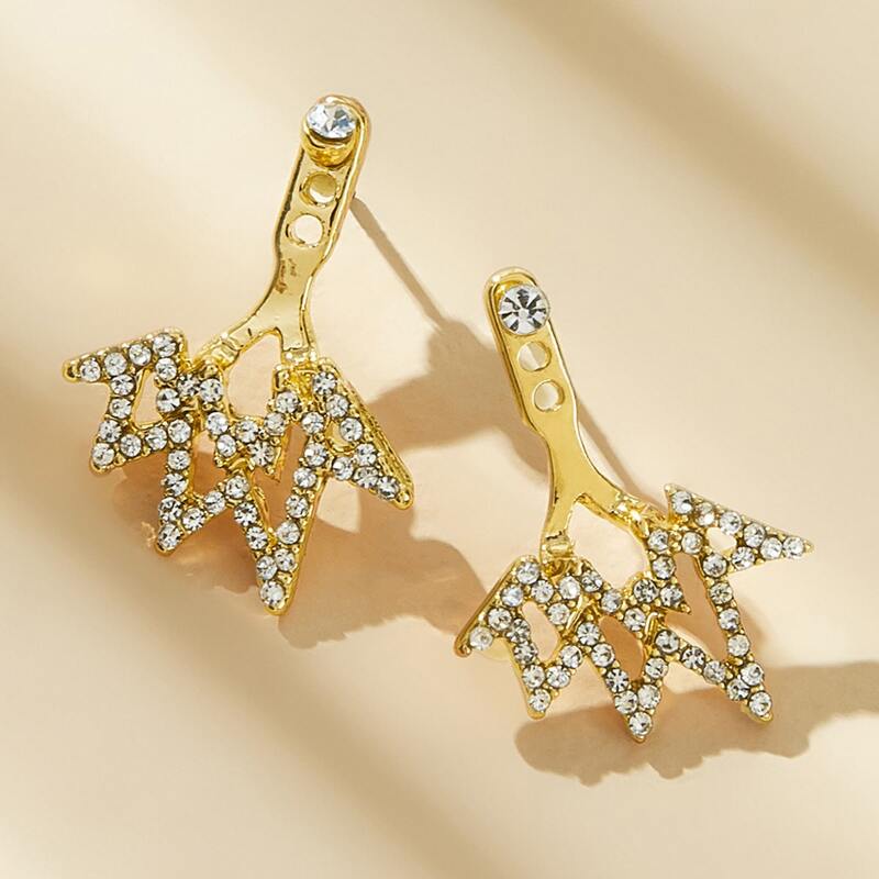 1pair Rhinestone Engraved Earring Jackets, Gold