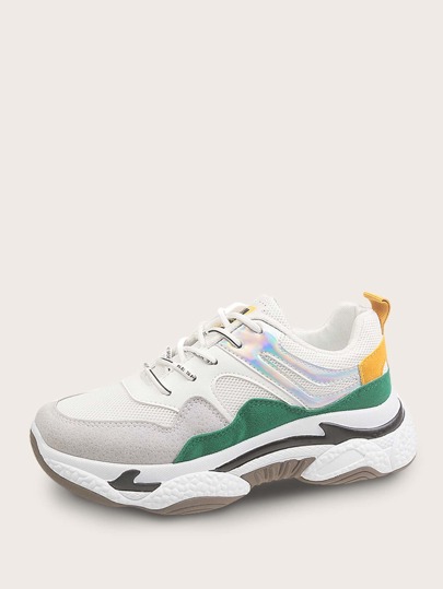 Colorblock Lace-up Front Chunky Sneakers