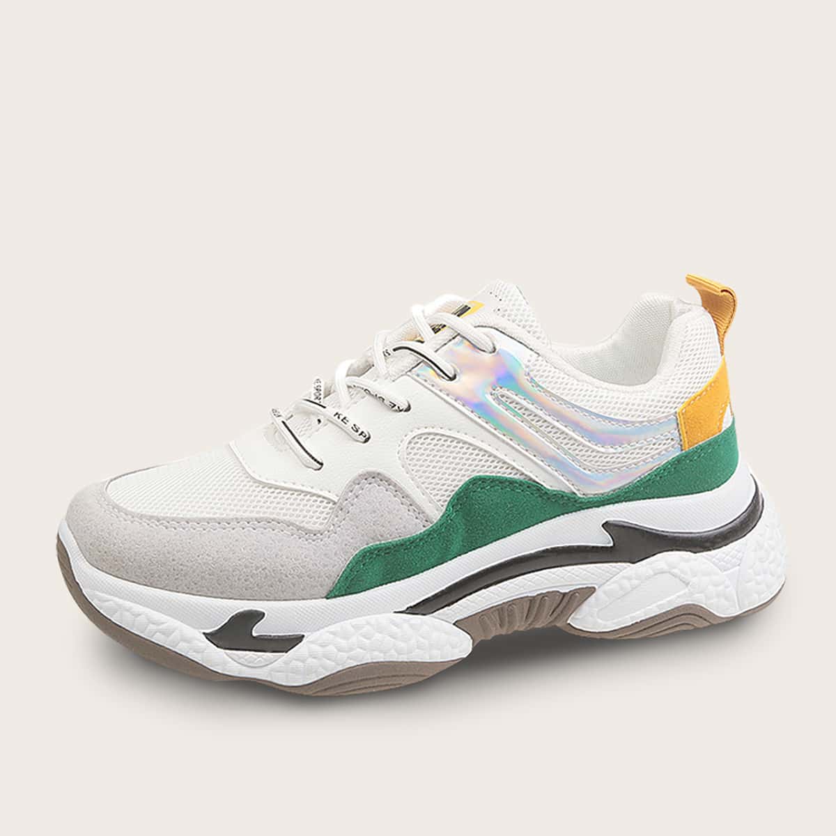 

Colorblock Lace-up Front Chunky Sneakers, White