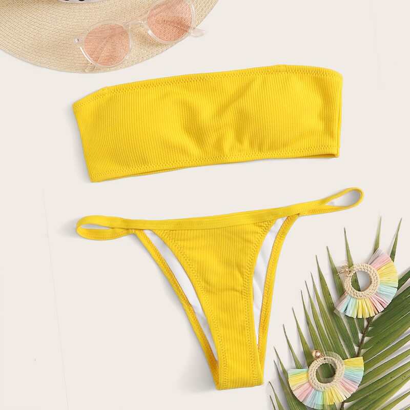 

Bandeau High Waist Bikini Swimsuit, Yellow