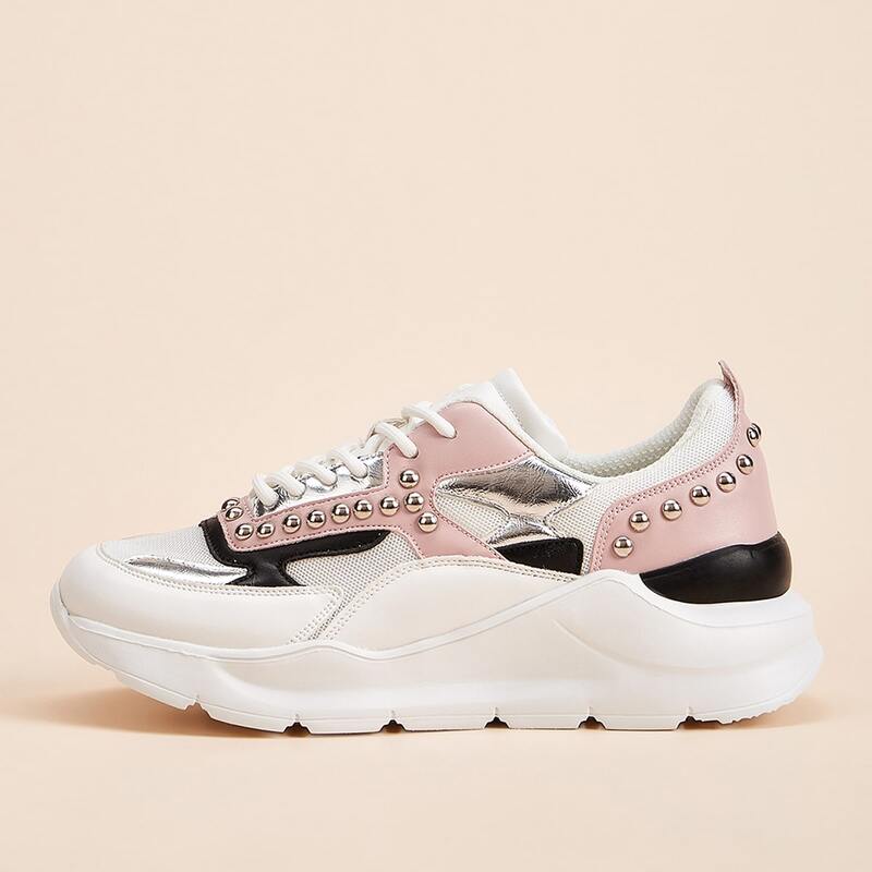 

Studded Lace-up Front Sneakers, Multicolor