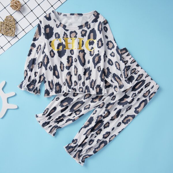 

Toddler Girls All Over Print Letter Graphic Blouse & Pants, Multicolor