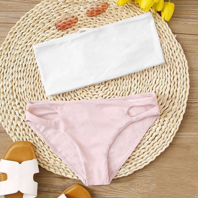 

Two Tone Bandeau Bikini Swimsuit, Multicolor