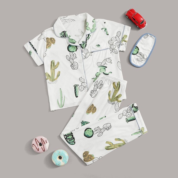 

Boys Plants Print PJ Set With Eye Cover, Multicolor