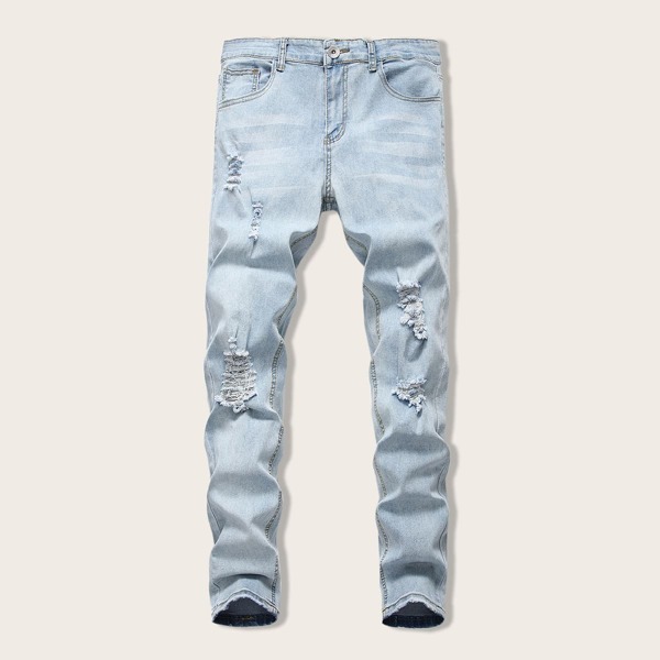 

Men Zip Fly Ripped Skinny Jeans, Blue