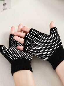 1pair Polka Dot Pattern Yoga Gloves - Black - View 1