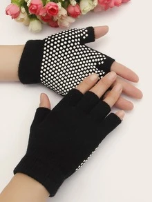 1pair Polka Dot Pattern Yoga Gloves - Black - View 2