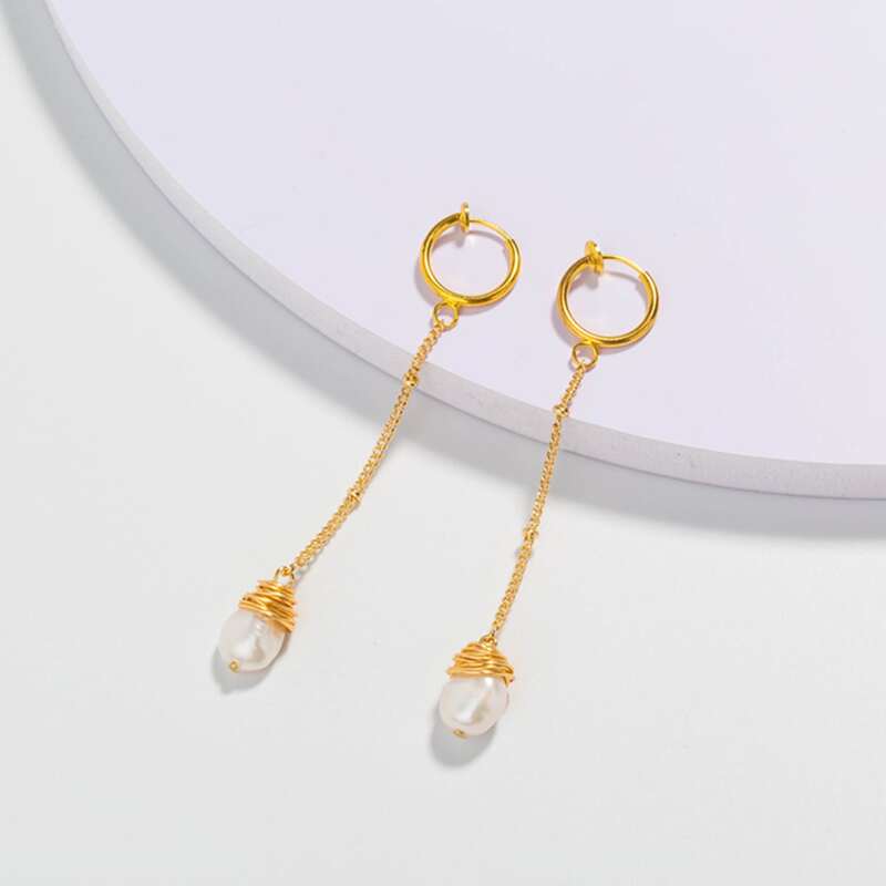 

1pair Pearl Chain Drop Earrings, Gold