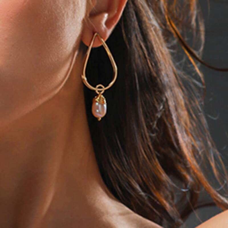 

1pair Geometric Decor Pearl Drop Earrings, Gold