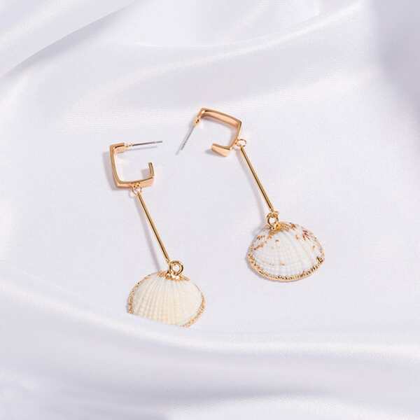 

1pair Geometric Decor Shell Drop Earrings, Multicolor