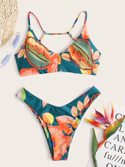 Random Tropical High Leg Bikini Swimsuit