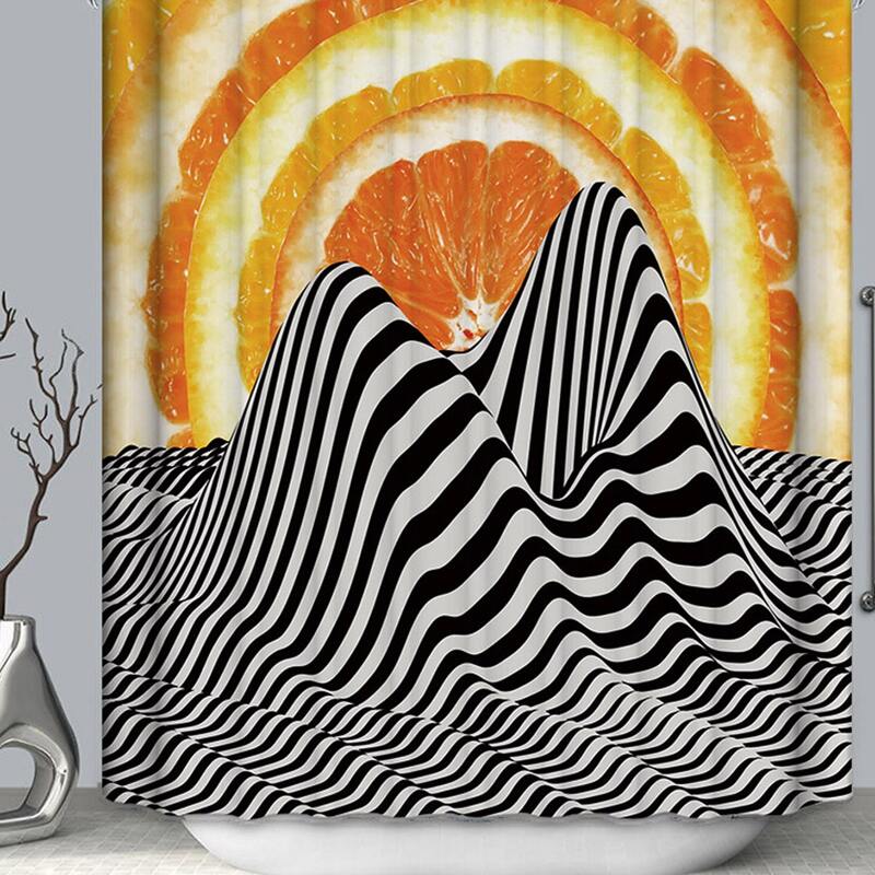 

Orange Print Shower Curtain With 12hooks, Multicolor