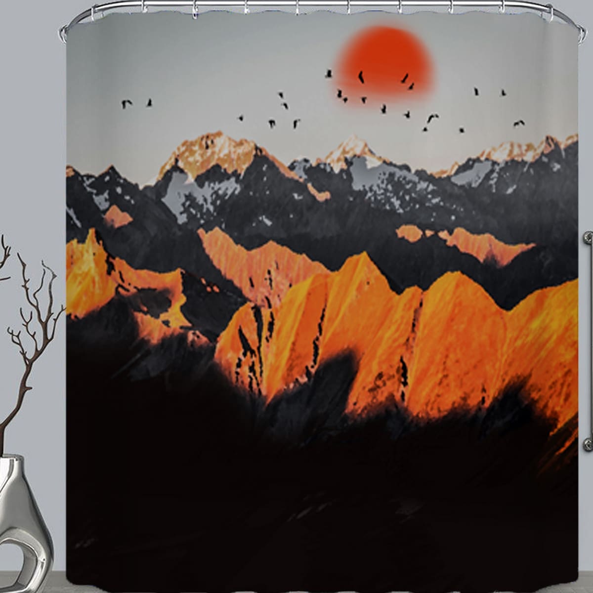 

Sunset Print Shower Curtain With 12hooks, Multicolor