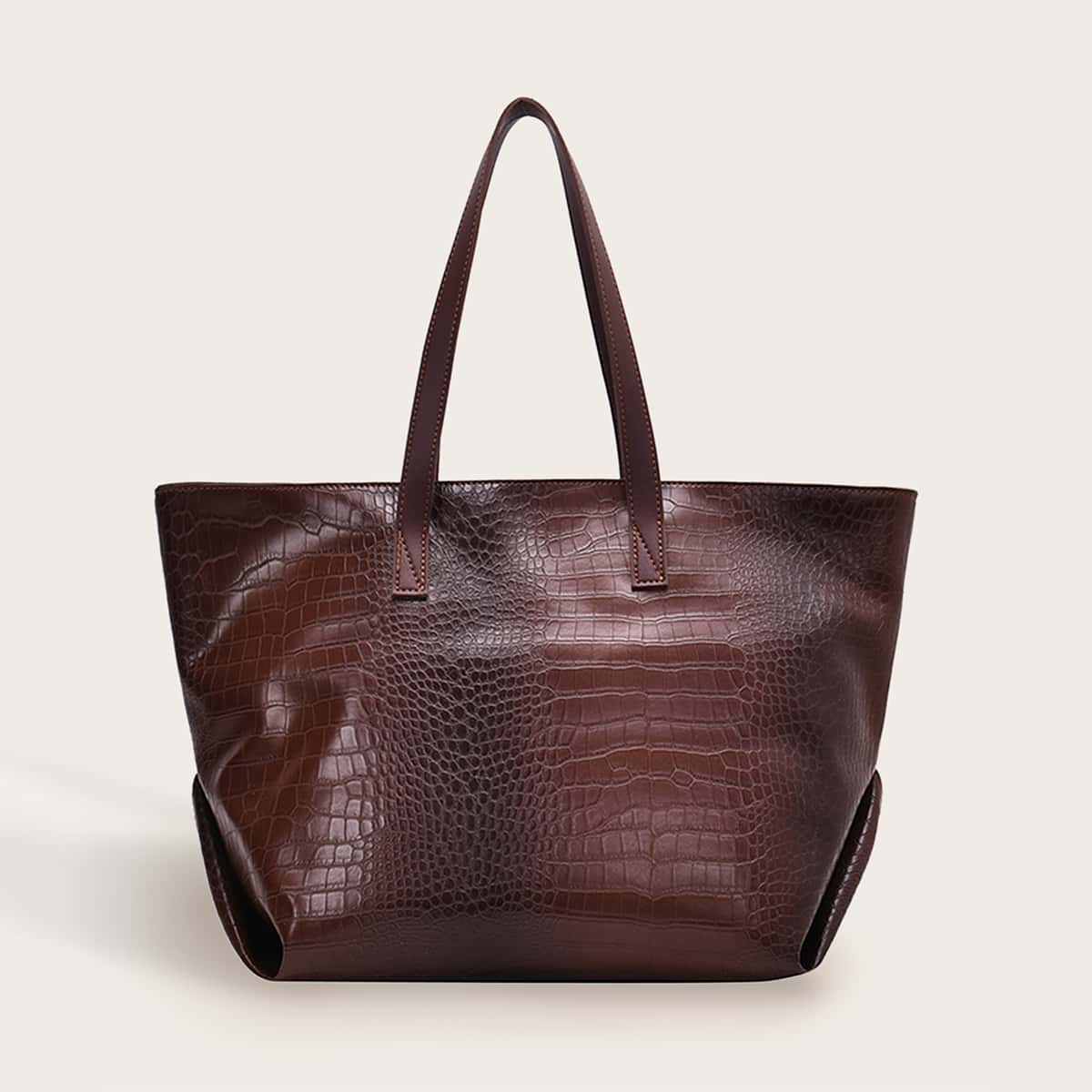

Croc Embossed Tote Bag, Brown