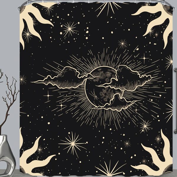 

Cloud Print Shower Curtain With 12hooks, Black