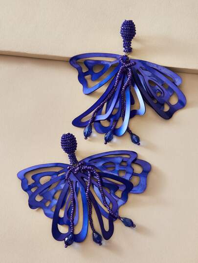 1pair Beaded Tassel Drop Earrings
